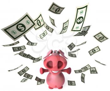 Royalty Free Clipart Image of a Pig Juggling Money