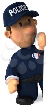 Royalty Free Clipart Image of a Cop Looking From Behind Something