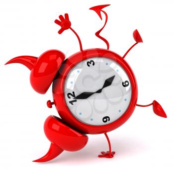 Royalty Free Clipart Image of a Devil Alarm Clock Doing Handspring
