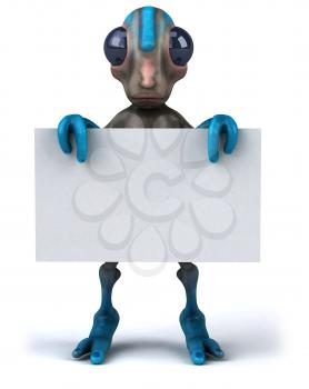 Royalty Free Clipart Image of an Alien With a Banner