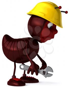 Royalty Free Clipart Image of an Ant With a Wrench in a Hardhat