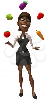 Royalty Free Clipart Image of a Girl Juggling Vegetables