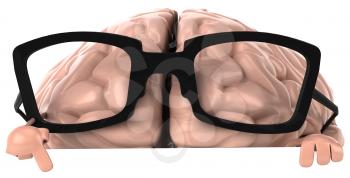 Royalty Free Clipart Image of a Brain in Glasses Pointing Down