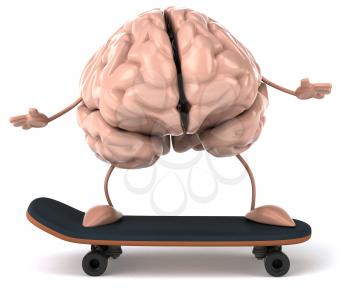 Royalty Free Clipart Image of a Skateboarding Brain