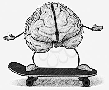 Royalty Free Clipart Image of a Brain on a Skateboard