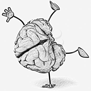 Royalty Free Clipart Image of a Brain Doing a Handstand
