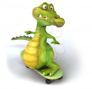 Royalty Free Clipart Image of an Alligator on a Skateboard