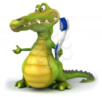 Royalty Free Clipart Image of a Gator With a Toothbrush