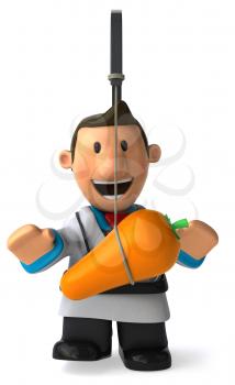 Royalty Free Clipart Image of a Doctor With a Carrot in Front of His Face