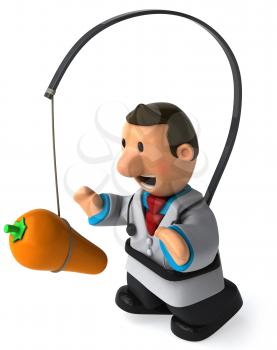 Royalty Free Clipart Image of a Doctor With a Carrot in Front of Him