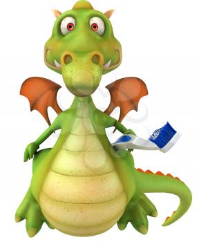 Royalty Free Clipart Image of a Dragon With a Toothbrush