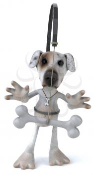 Royalty Free Clipart Image of a Dog With a Bone Being Dangled in Front of It
