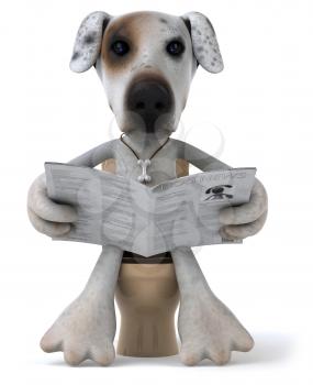 Royalty Free Clipart Image of a Dog on the Toilet Reading a Newspaper