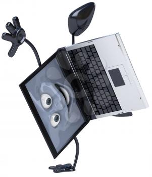 Royalty Free Clipart Image of a Laptop Doing a Handspring