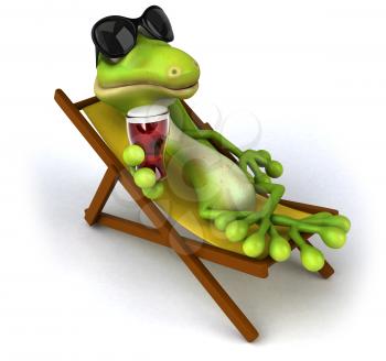 Royalty Free Clipart Image of a Lizard Lounging in a Beach Chair