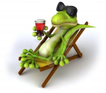 Royalty Free Clipart Image of a Lizard Drinking Beer