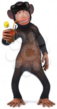 Royalty Free Clipart Image of a Monkey With a Drink