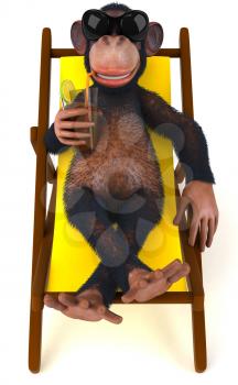 Royalty Free Clipart Image of a Monkey in a Lounger With a Drink