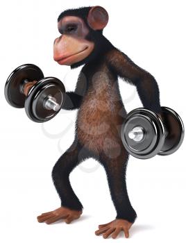 Royalty Free Clipart Image of a Monkey With Weights