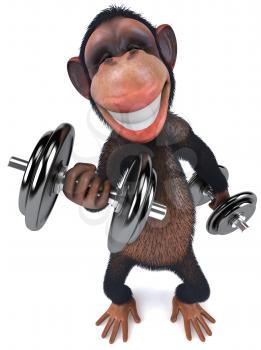 Royalty Free Clipart Image of a Monkey With Dumbbells