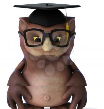 Royalty Free Clipart Image of a Sad Owl in a Mortarboard