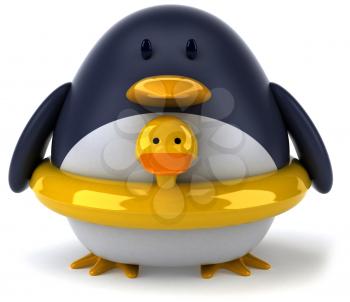 Royalty Free Clipart Image of a Penguin With a Yellow Duck Ring