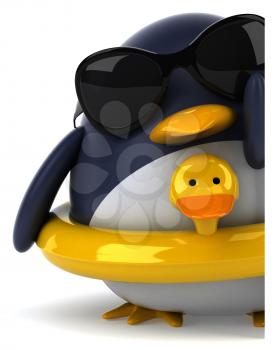 Royalty Free Clipart Image of a Penguin With a Yellow Duck Ring