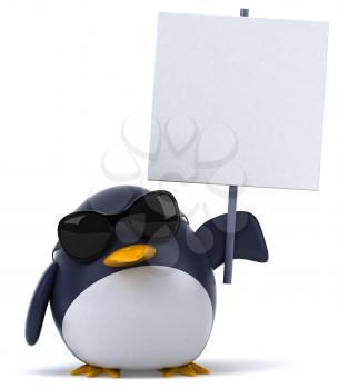 Royalty Free Clipart Image of a Penguin in Sunglasses With a Placard
