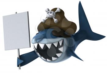 Royalty Free Clipart Image of a Pirate Shark With a Sign