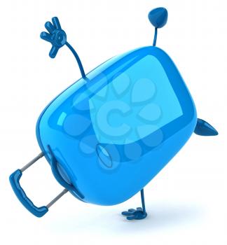 Royalty Free Clipart Image of a Suitcase Doing a Cartwheel
