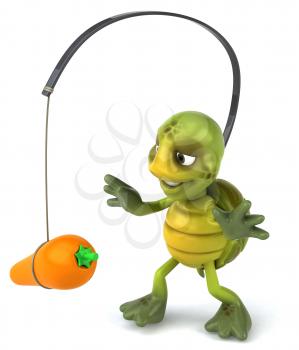 Royalty Free Clipart Image of a Carrot Dangling in Front of a Turtle