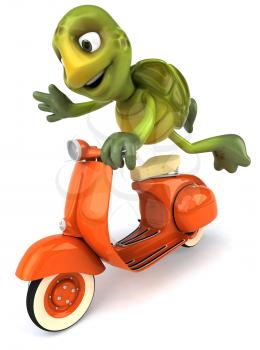 Royalty Free Clipart Image of a Turtle on a Scooter