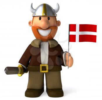 Royalty Free Clipart Image of a Viking With a Flag