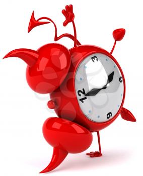Royalty Free Clipart Image of a Devil Alarm Clock Doing a Handspring
