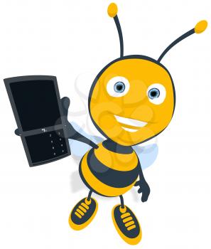 Royalty Free Clipart Image of a Bee Showing a Cellphone