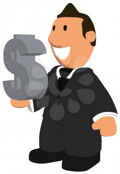 Royalty Free Clipart Image of a Man Holding a Dollar Sign