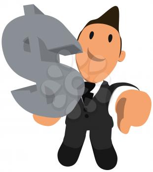 Royalty Free Clipart Image of a Man Holding a Dollar Sign With Thumbs Down