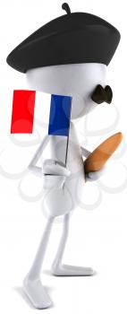 Royalty Free Clipart Image of a Frenchman in a Beret With a Bread Stick