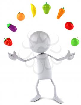 Royalty Free Clipart Image of a Faceless Person Juggling Fruits and Veggies
