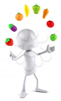 Royalty Free Clipart Image of a Faceless Person Juggling Veggies and Fruits