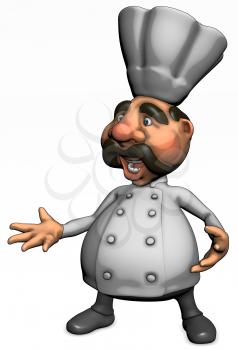 Royalty Free Clipart Image of a Chef With His Hand Out