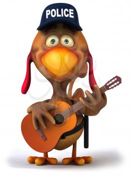 Royalty Free Clipart Image of a Guitar Playing Police Chicken