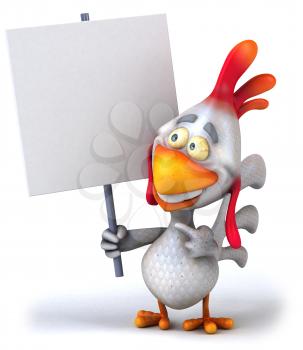 Royalty Free Clipart Image of a Chicken With a Placard