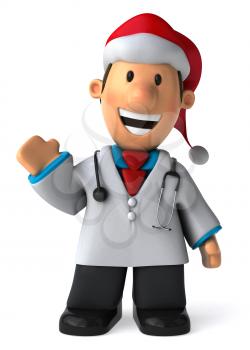 Royalty Free Clipart Image of a Waving Doctor in a Santa Hat