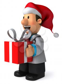 Royalty Free Clipart Image of a Doctor in a Santa Hat With a Gift