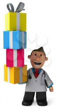 Royalty Free Clipart Image of a Doctor With Gifts