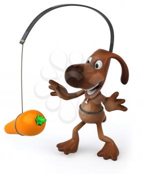 Royalty Free Clipart Image of a Carrot Dangling in Front of a Dog