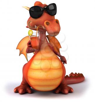 Royalty Free Clipart Image of a Dragon Drinking a Drink