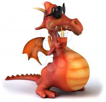 Royalty Free Clipart Image of a Dragon in Sunglasses With a Drink