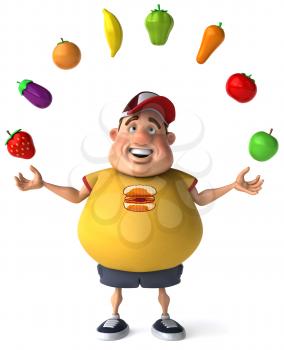 Royalty Free Clipart Image of a Man Juggling Fruit and Vegetables